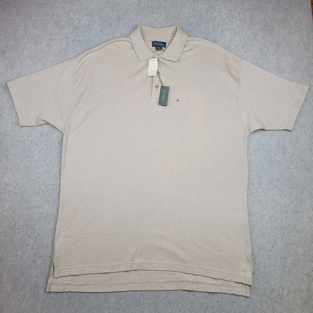 Van Heusen Polo Shirt Mens XL Beige Short Sleeve Super Soft NEW